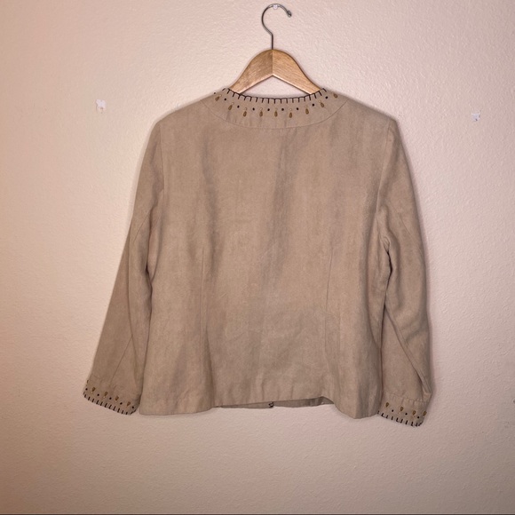 Dress Barn Beaded Tan Suede Jacket Large - Picture 8 of 11